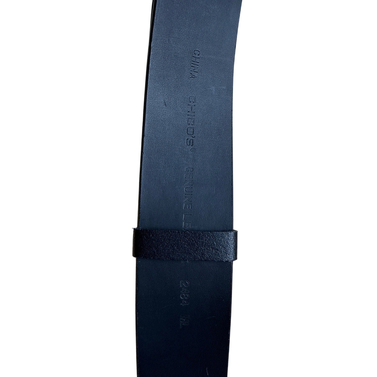 Chicos Black Adjustable Faux Leather Belt With Silver-Tone Tribal Buckle Design