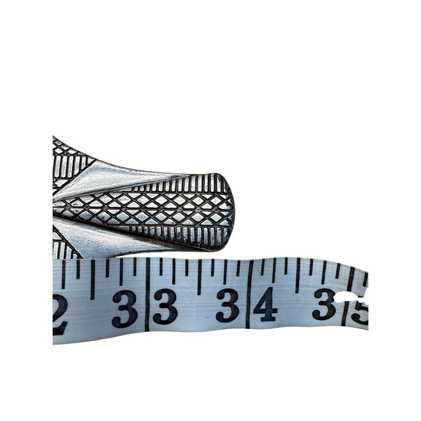 Chicos Black Adjustable Faux Leather Belt With Silver-Tone Tribal Buckle Design
