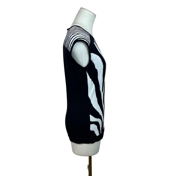 Lafayette 148 Black/White V-Neck Zebra Print Sleeveless Sweater Top Sz S - New