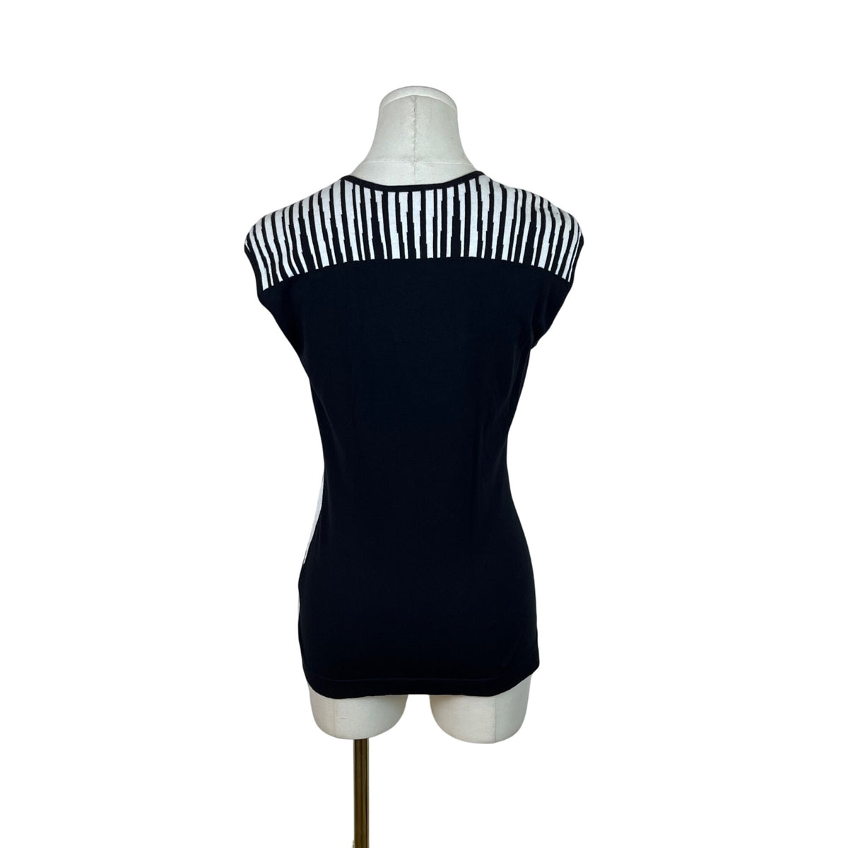 Lafayette 148 Black/White V-Neck Zebra Print Sleeveless Sweater Top Sz S - New