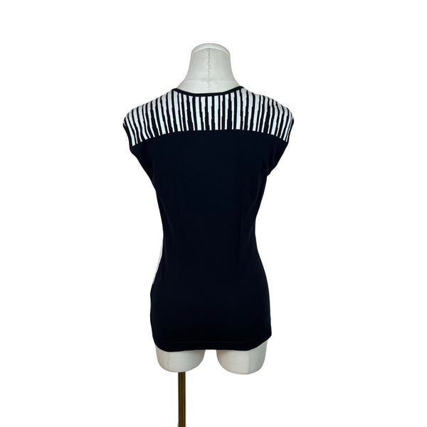 Lafayette 148 Black/White V-Neck Zebra Print Sleeveless Sweater Top Sz S - New