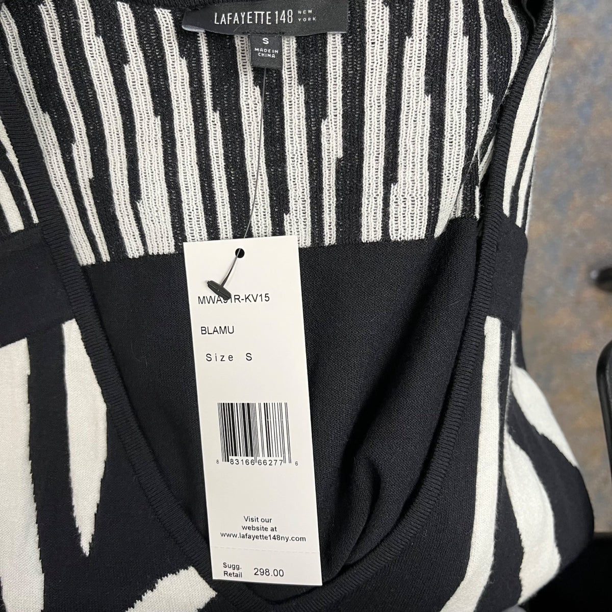 Lafayette 148 Black/White V-Neck Zebra Print Sleeveless Sweater Top Sz S - New