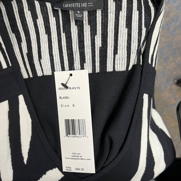 Lafayette 148 Black/White V-Neck Zebra Print Sleeveless Sweater Top Sz S - New