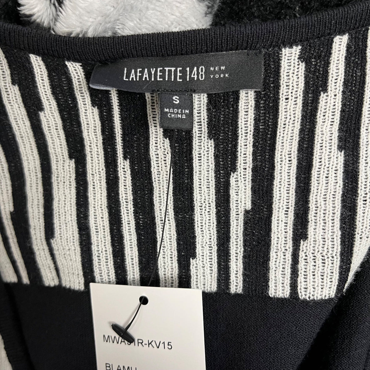 Lafayette 148 Black/White V-Neck Zebra Print Sleeveless Sweater Top Sz S - New