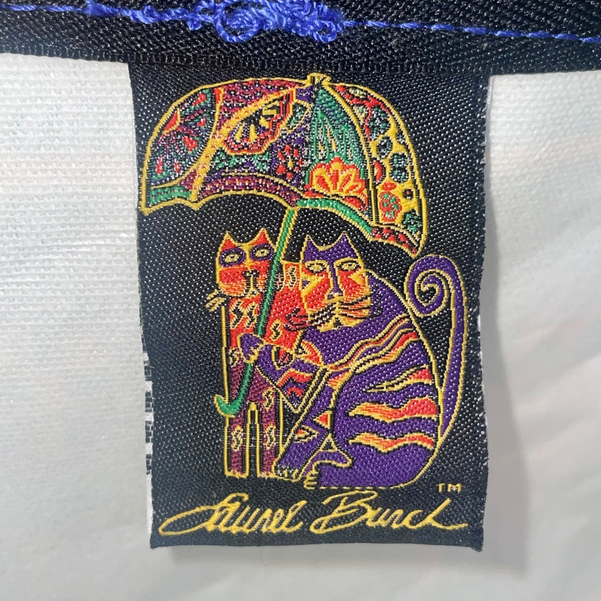 Laurel Burch Women’s Black Multicolor Cotton Cat Print Zipper Pouch Bag Size S