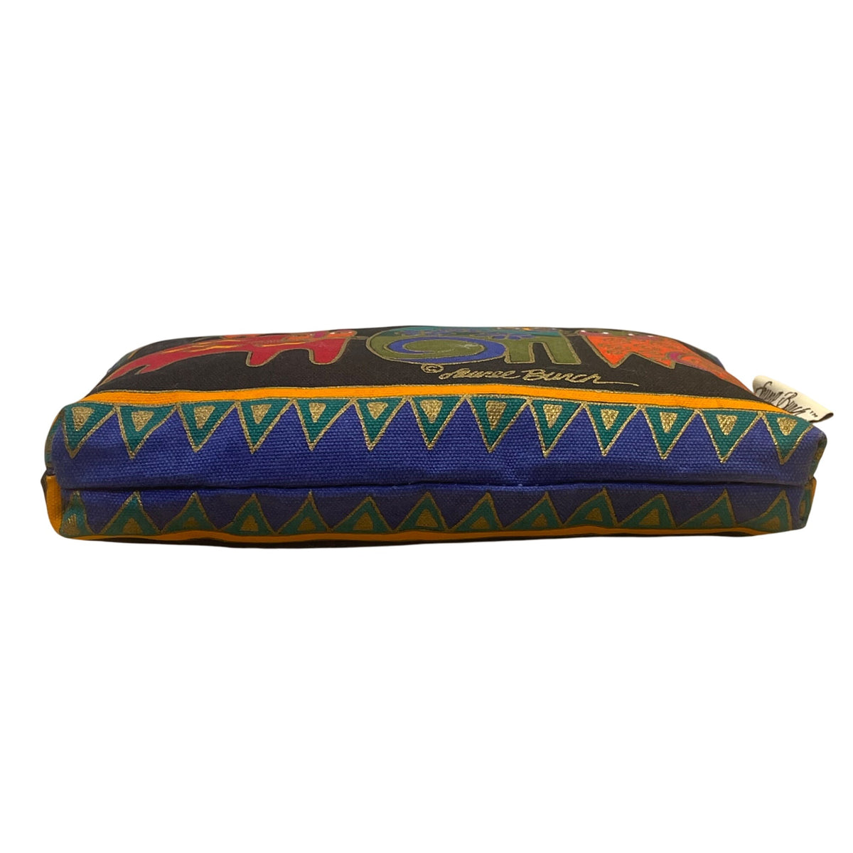 Laurel Burch Women’s Black Multicolor Cotton Cat Print Zipper Pouch Bag Size S