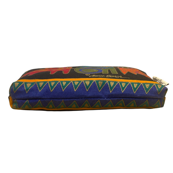 Laurel Burch Women’s Black Multicolor Cotton Cat Print Zipper Pouch Bag Size S