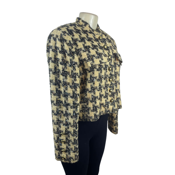 Carlisle Houndstooth Tweed Cropped Jacket With Gold Button Details Sz 10