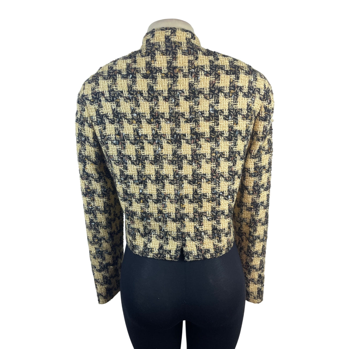 Carlisle Houndstooth Tweed Cropped Jacket With Gold Button Details Sz 10