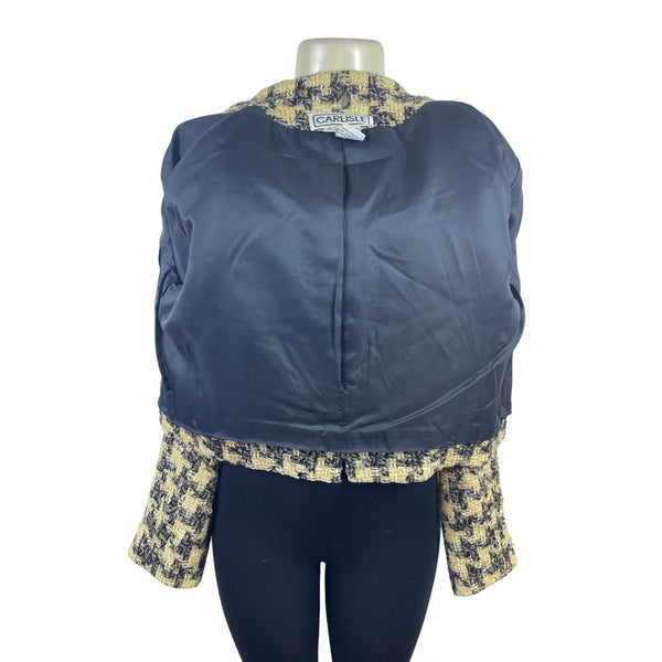 Carlisle Houndstooth Tweed Cropped Jacket With Gold Button Details Sz 10