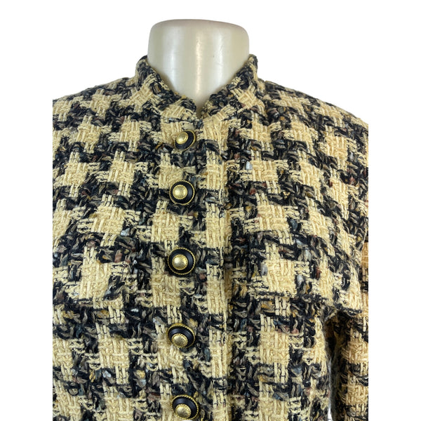 Carlisle Houndstooth Tweed Cropped Jacket With Gold Button Details Sz 10