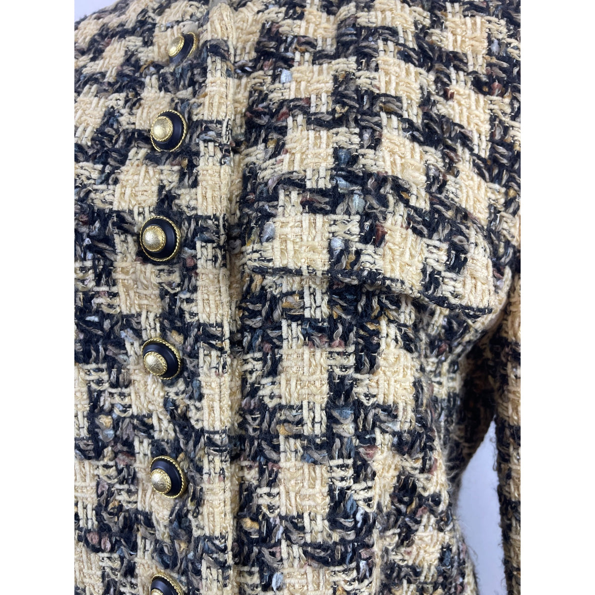 Carlisle Houndstooth Tweed Cropped Jacket With Gold Button Details Sz 10