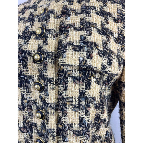 Carlisle Houndstooth Tweed Cropped Jacket With Gold Button Details Sz 10