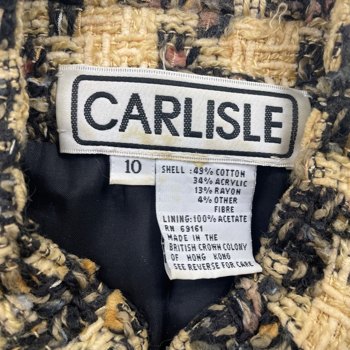 Carlisle Houndstooth Tweed Cropped Jacket With Gold Button Details Sz 10
