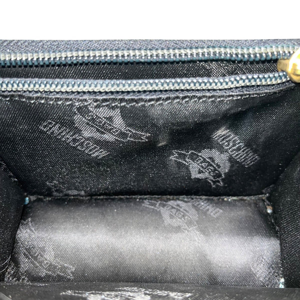 Moschino Women’s Light Blue Leather Gold Logo Hardware Structured Clutch Handbag