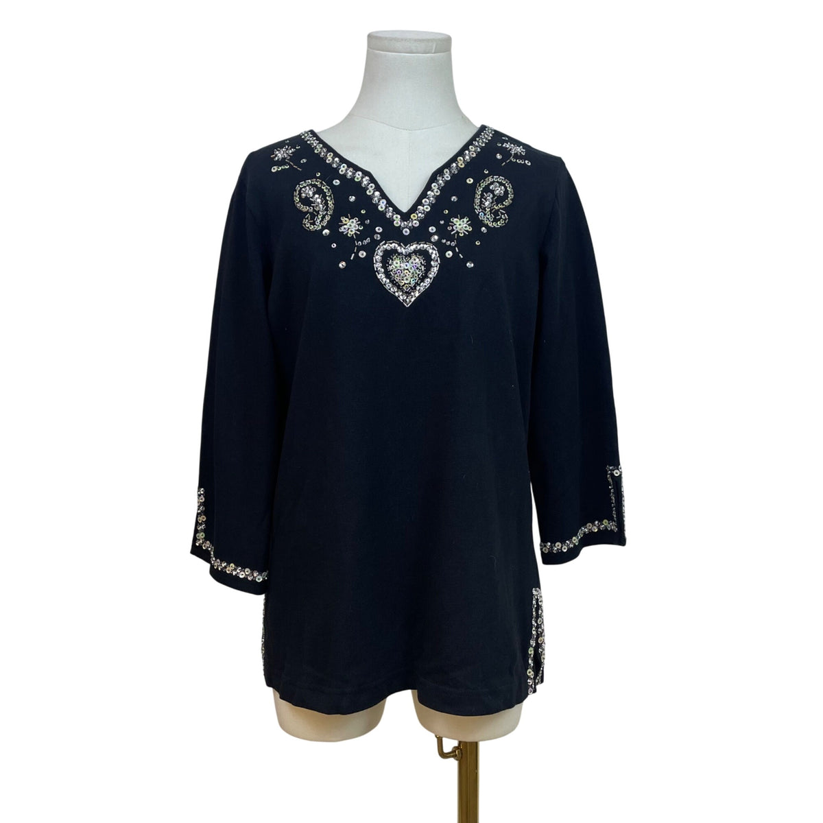 Quacker Factory Women’s Black Long-Sleeve Blouse With Rhinestones Sz S - New