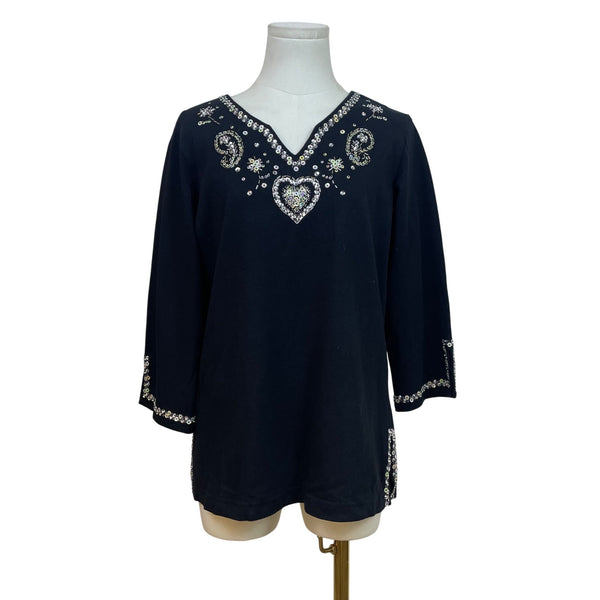Quacker Factory Women’s Black Long-Sleeve Blouse With Rhinestones Sz S - New