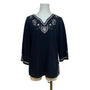 Quacker Factory Women’s Black Long-Sleeve Blouse With Rhinestones Sz S - New
