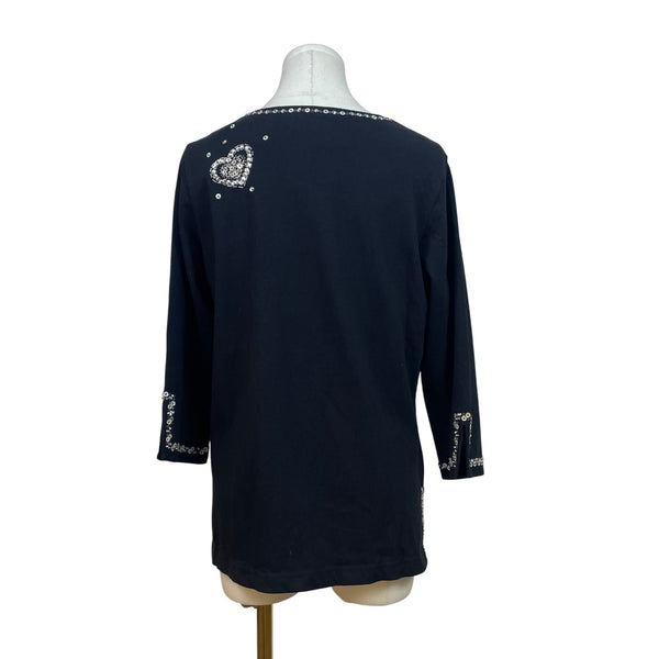 Quacker Factory Women’s Black Long-Sleeve Blouse With Rhinestones Sz S - New
