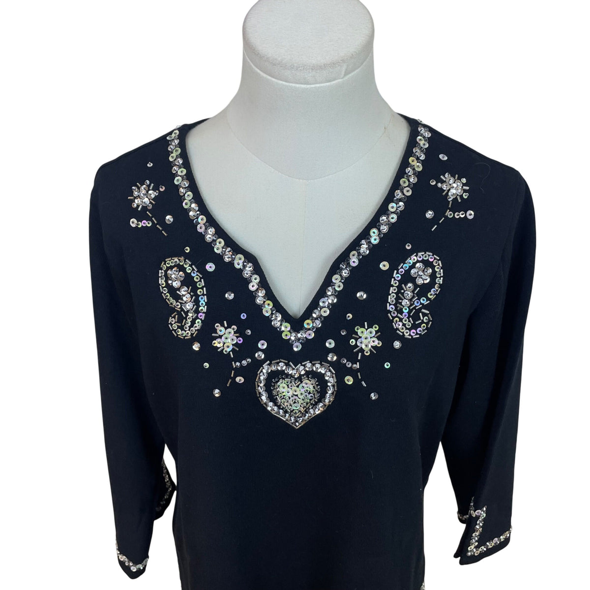 Quacker Factory Women’s Black Long-Sleeve Blouse With Rhinestones Sz S - New