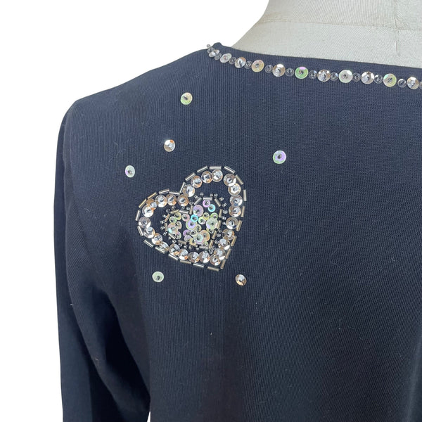 Quacker Factory Women’s Black Long-Sleeve Blouse With Rhinestones Sz S - New