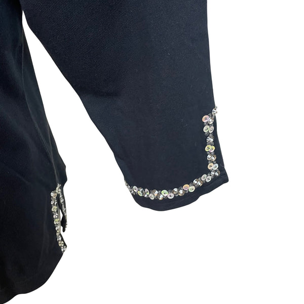 Quacker Factory Women’s Black Long-Sleeve Blouse With Rhinestones Sz S - New