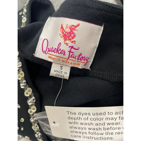 Quacker Factory Women’s Black Long-Sleeve Blouse With Rhinestones Sz S - New