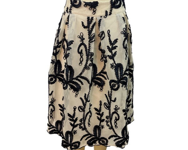 DRA Los Angeles Mesh Lace Overlay Midi Skirt With Black Embroidery Sz M