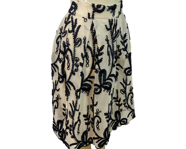 DRA Los Angeles Mesh Lace Overlay Midi Skirt With Black Embroidery Sz M
