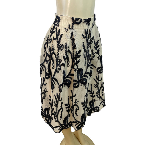 DRA Los Angeles Mesh Lace Overlay Midi Skirt With Black Embroidery Sz M