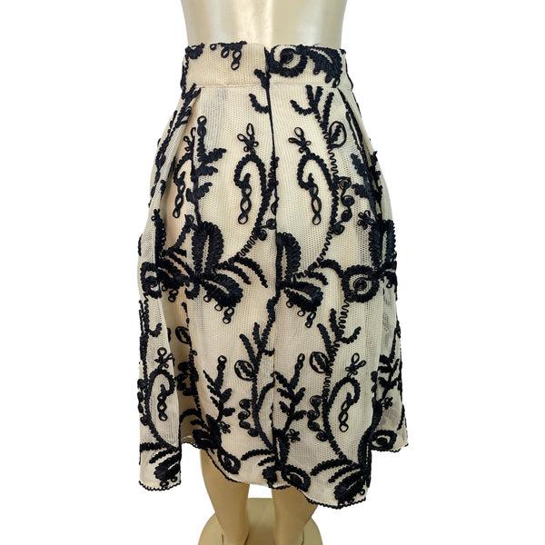 DRA Los Angeles Mesh Lace Overlay Midi Skirt With Black Embroidery Sz M