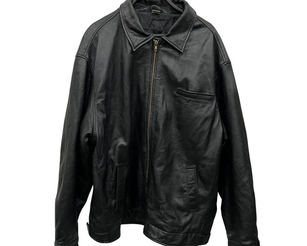 Black Leather Mens Jacket Large Full-Zip Classic Style By China Polyester Lining