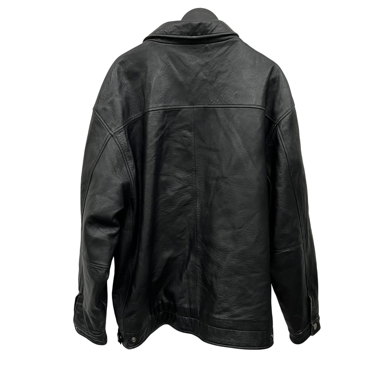 Black Leather Mens Jacket Large Full-Zip Classic Style By China Polyester Lining