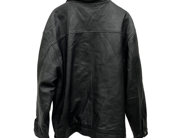Black Leather Mens Jacket Large Full-Zip Classic Style By China Polyester Lining