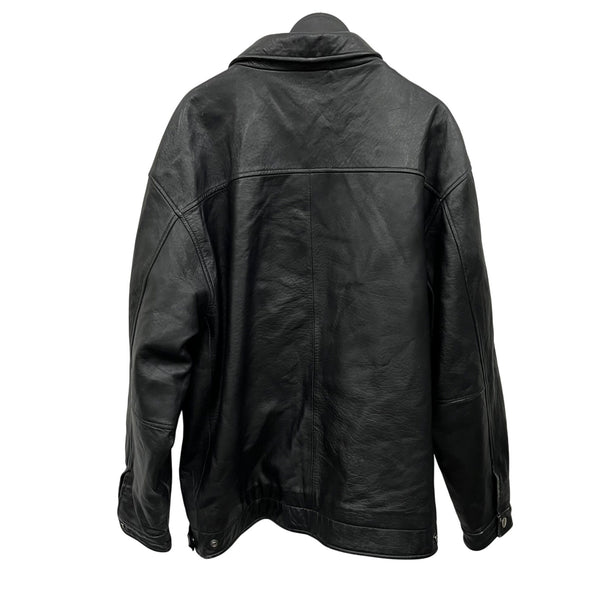 Black Leather Mens Jacket Large Full-Zip Classic Style By China Polyester Lining