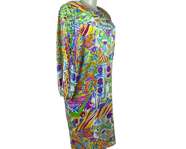 Vintage Diane Freis Women's Multicolor Long Sleeve Midi Shift Dress