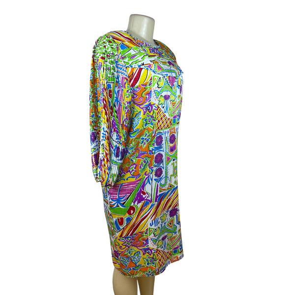 Vintage Diane Freis Women's Multicolor Long Sleeve Midi Shift Dress
