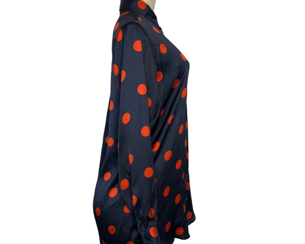 Zara Black & Red Polka Dot Long Sleeve Satin Button-Up Shirt Size M