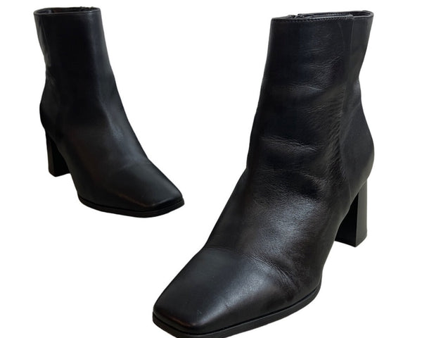 Inc International Concepts Women's Black Leather Inc-Dasha Heeled Booties Sz 9M