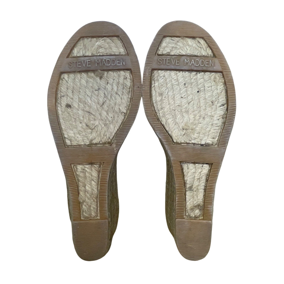 Steve Madden Women’s Beige Fabric Beaded Ribbon P-Boca Wedge Sandals Sz 8.5M