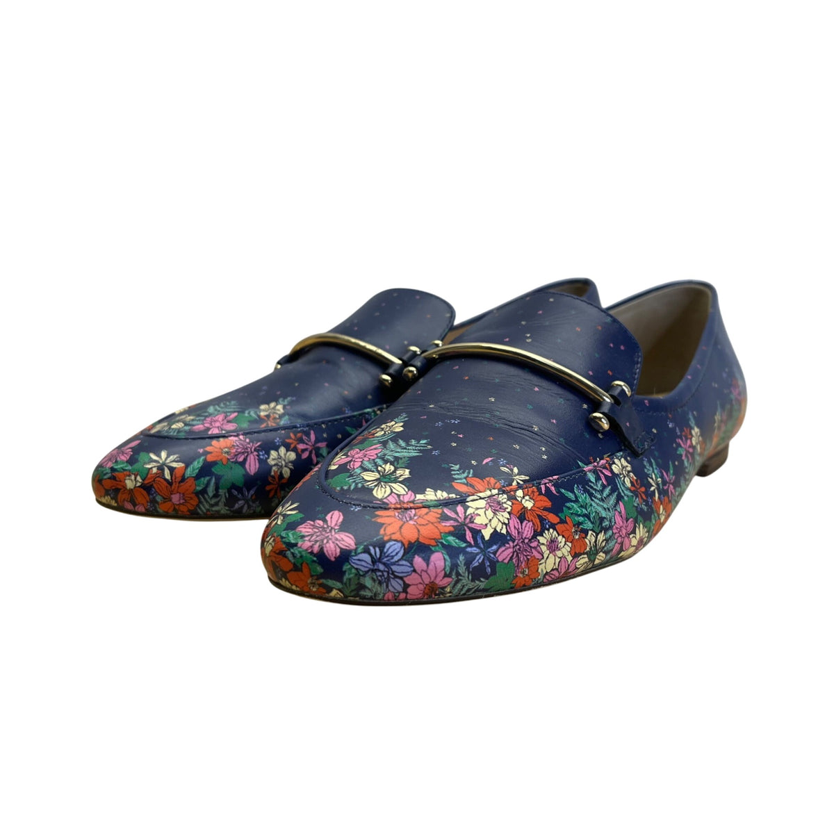 Talbots Women’s Blue Floral Print Genuine Leather Slip-On Loafers Shoes Size 8M