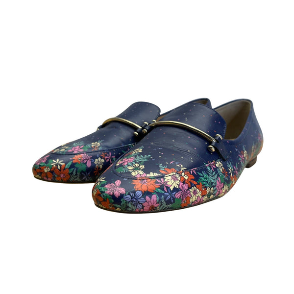 Talbots Women’s Blue Floral Print Genuine Leather Slip-On Loafers Shoes Size 8M