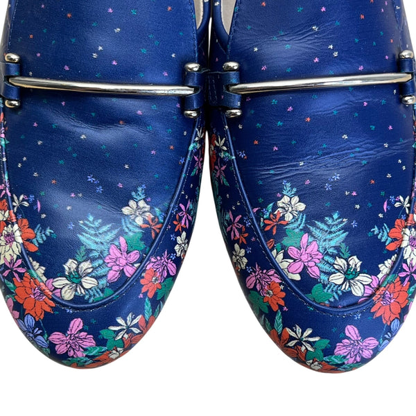 Talbots Women’s Blue Floral Print Genuine Leather Slip-On Loafers Shoes Size 8M