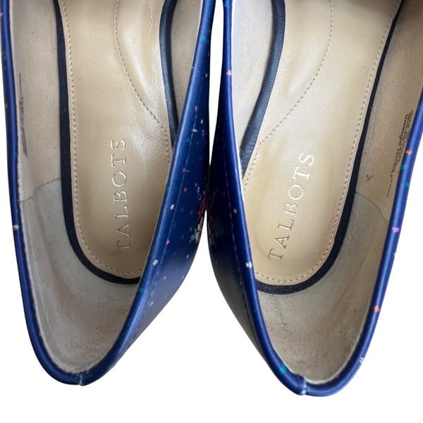 Talbots Women’s Blue Floral Print Genuine Leather Slip-On Loafers Shoes Size 8M