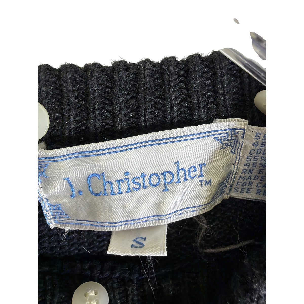 Black Long Sleeve Knit Sweater By J. Christopher With Floral Embroidery & Button Details Size S Tie Back Waist