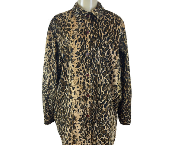 Dennis Basso Womens Leopard Animal Print Button-Up Jacket Sz L
