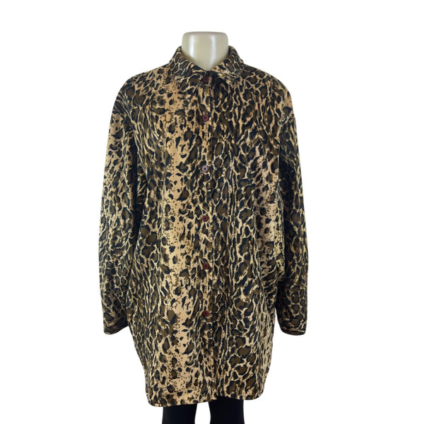 Dennis Basso Womens Leopard Animal Print Button-Up Jacket Sz L