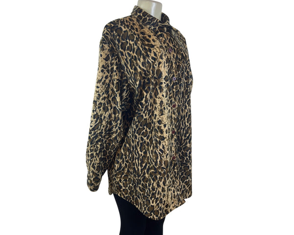 Dennis Basso Womens Leopard Animal Print Button-Up Jacket Sz L