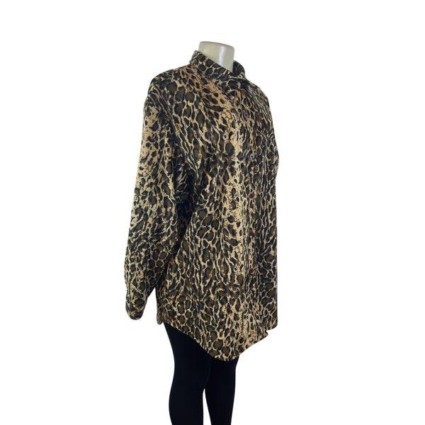 Dennis Basso Womens Leopard Animal Print Button-Up Jacket Sz L