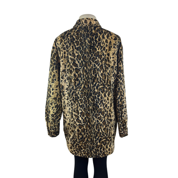 Dennis Basso Womens Leopard Animal Print Button-Up Jacket Sz L